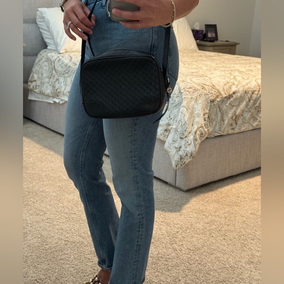 Gucci Emblem Embossed Black Crossbody Bag - Picture 1 of 14